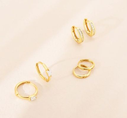 14K 금 도금 10mm 바게트 컷 핑크 큐빅 지르코니아 어린이 후프 귀걸이 (최소 주문 수량 50쌍)