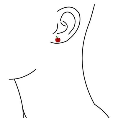 아름다운 빨간색과 녹색 에나멜 사과 귀걸이 925 스터링 은