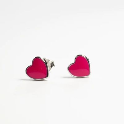 925 Sterling Silver Heart Shape Pink Enamel Stud Earrings for Little Girls' Tradition