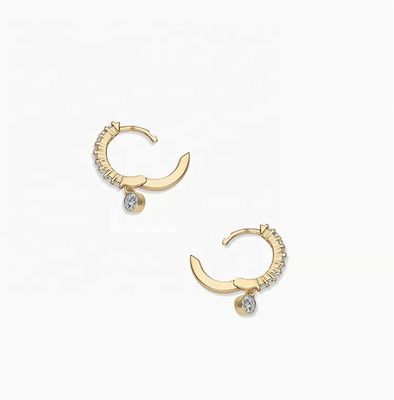 트렌디 14K 금 도금 지르콘 드롭 파베 허기 이어링, 프로필 직경 9.5mm, 총 드롭 12mm