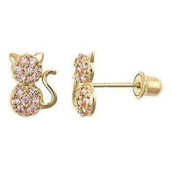주얼리 타입 귀걸이 YCE6799 분홍색 CZ 고양이 스터드 귀걸이 어린 소녀용 귀걸이