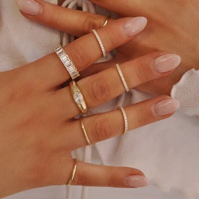 18k 골드 도금 2mm 스태킹 얇은 스테인리스 스틸 링 세트