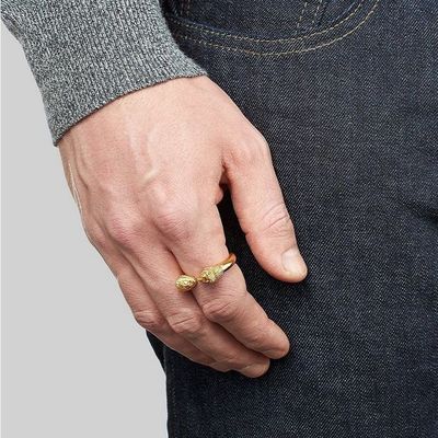 조정 가능한 남성 사자 머리 반지 18K 금 5 사이즈 - 10 사이즈 청동 사자 반지
