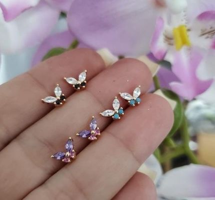 18K 금 마키즈 컷 티루키즈 CZ 925 스터링 실버 플러플리 스드 귀걸이 여성용