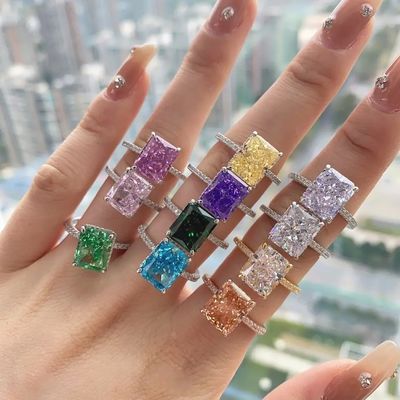 은으로 칠한 바게트 블루 다이아몬드 5A 아이스 컷 CZ 결혼 약혼 반지 여성용 925 스터링 실버