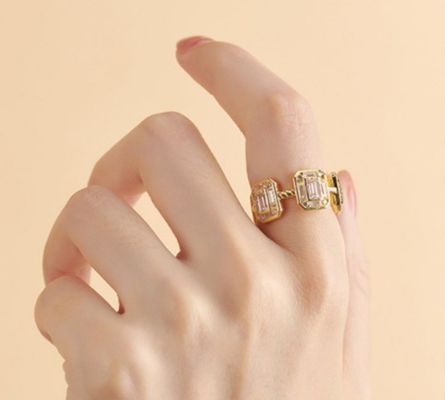 에메랄드 화이트 CZ 여성 영원 밴드 바게트 18K 금 925 스털링 은 반지