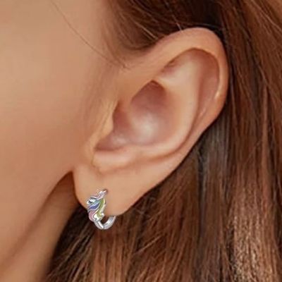 로디움 접착 된 유니콘 다채로운 에나멜 허지 귀걸이 십대용 패션 보석