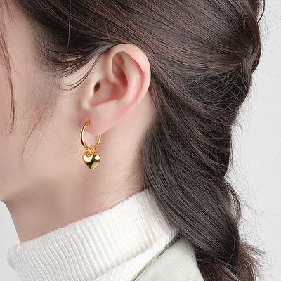 925 스터링 은 심장 모양 여성 소녀 힙 귀걸이 브라질 금판 보석