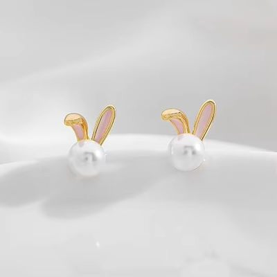 유월절 토끼 진주 귀걸이 섬세한 Zircon Studs 토끼 고구마 귀여운 보석 선물