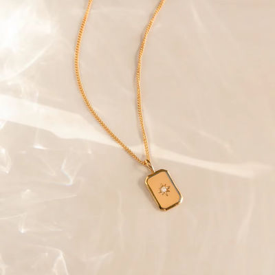 직사각형 작은 별 925 스터링 은 금 접착 목걸이 어린이
