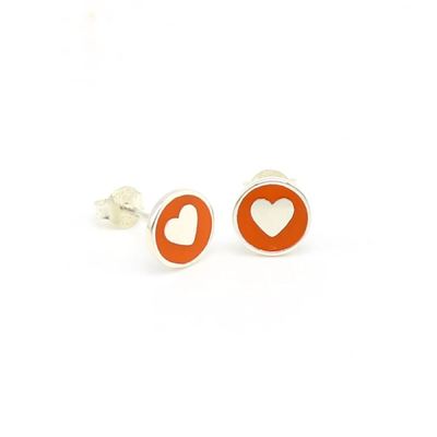 925 스털링 실버 8mm 하트 스터드 귀걸이 (핑크 에나멜)